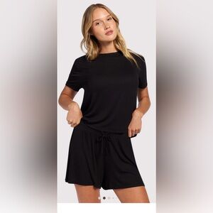 Nuuds Black ribbed pajama shorts set XL